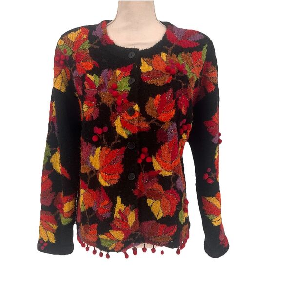 Design Options By Philip And Jane Gordon Fall Leaf Cardigan Sweater Medium Warm - Picture 1 of 12